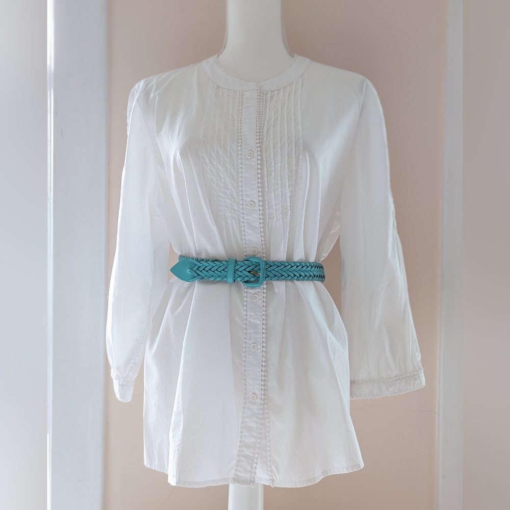 Talbots white 100% cotton blouse long sleeve button down Large